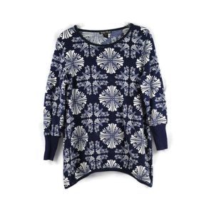 Helen's Heart Blue White Women's Top Blouse Long Sleeve 1X 034